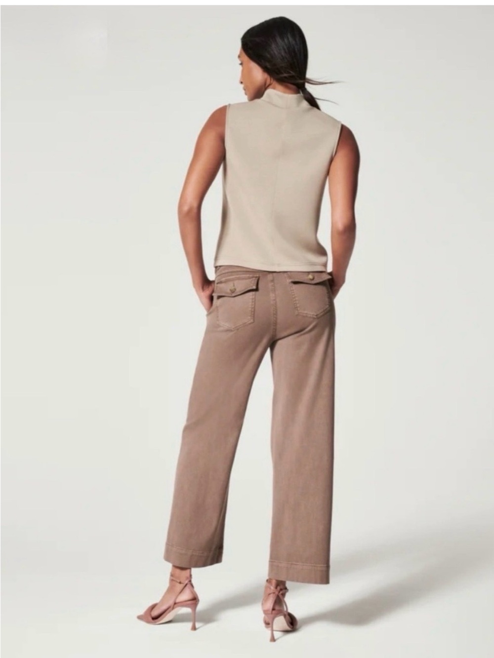 SPANX Taupe Wide-Leg Crop Pants